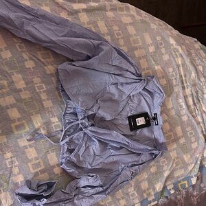 Fashion Nova Navy and White Striped Wrap Top